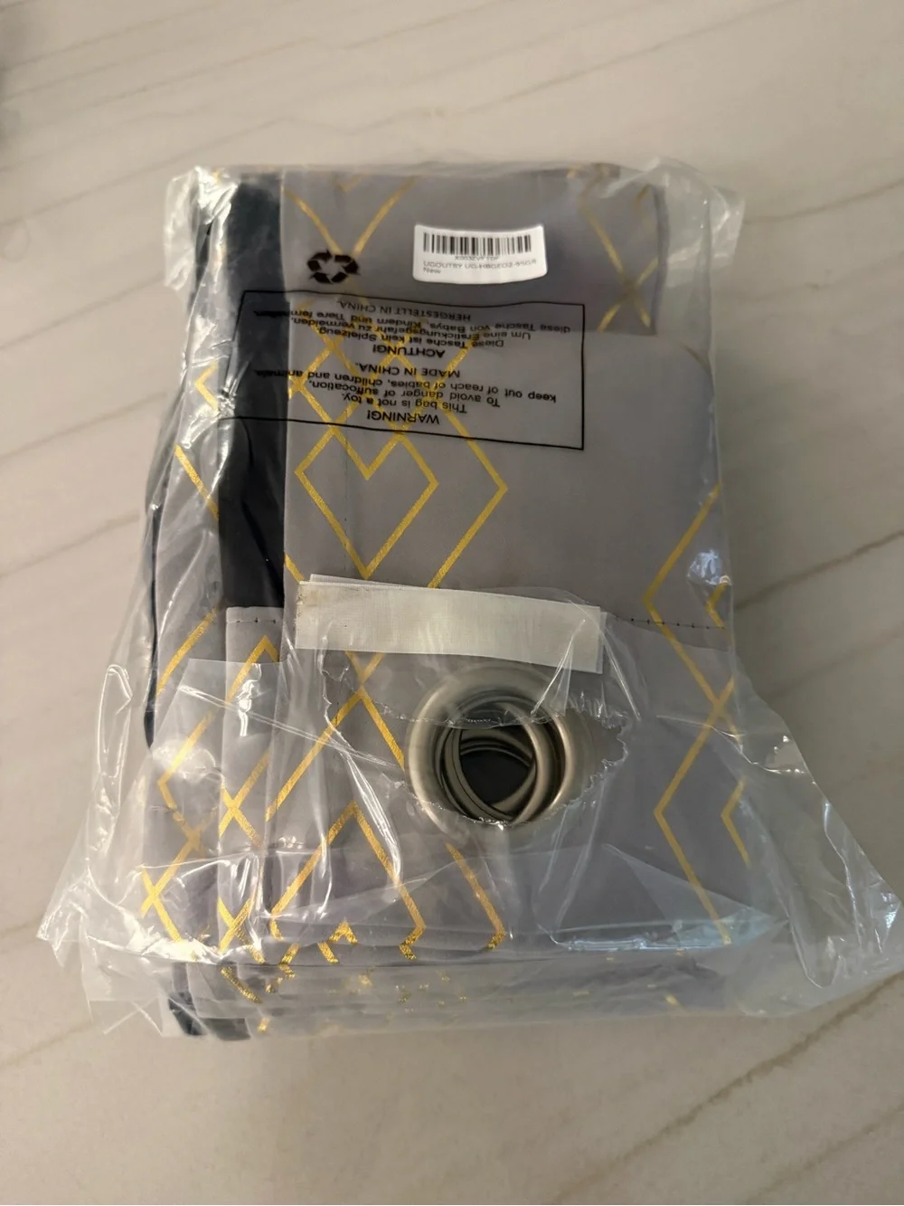 New 100% Blackout Curtains - Gold on Grey Metallic